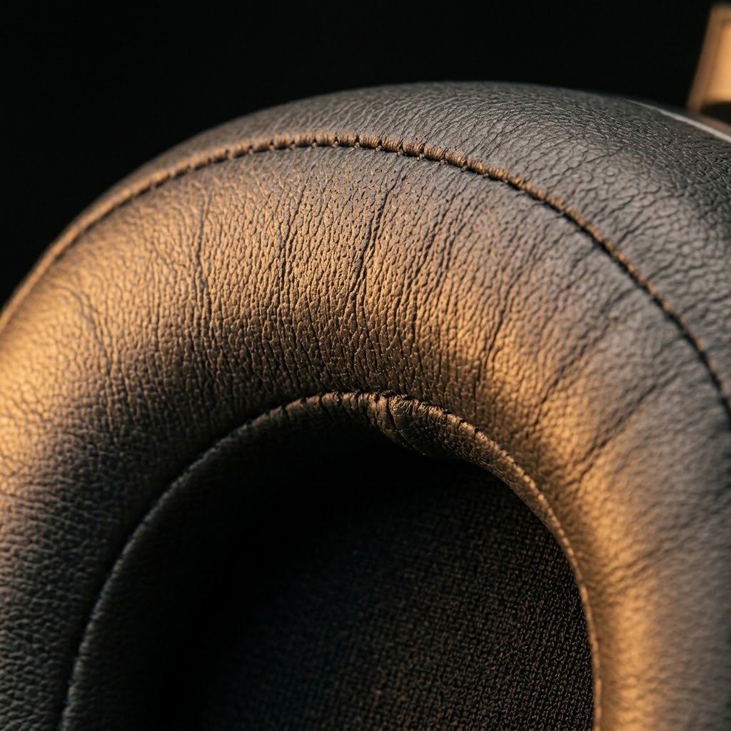Leather ear cushion with stitching