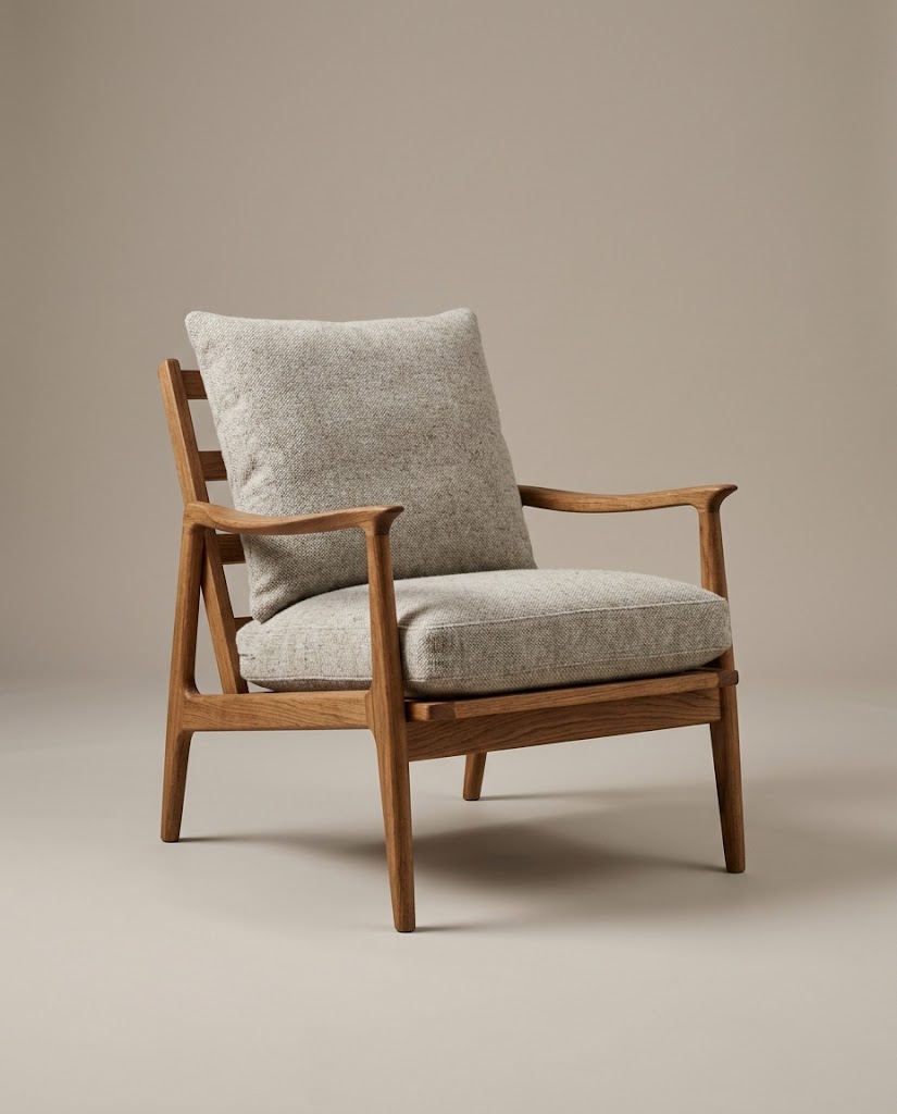 Oak lounge chair with wool cushion